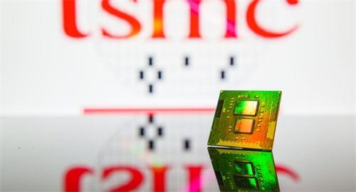 Semiconductor chip in front of TSMC logo