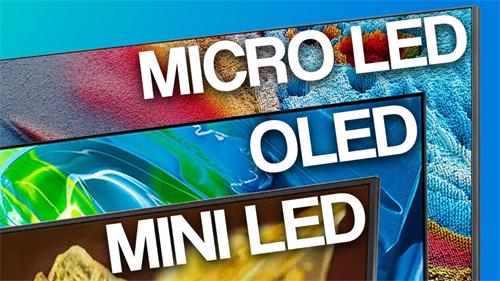 Three stacked display panels labeled Micro LED, OLED, Mini LED